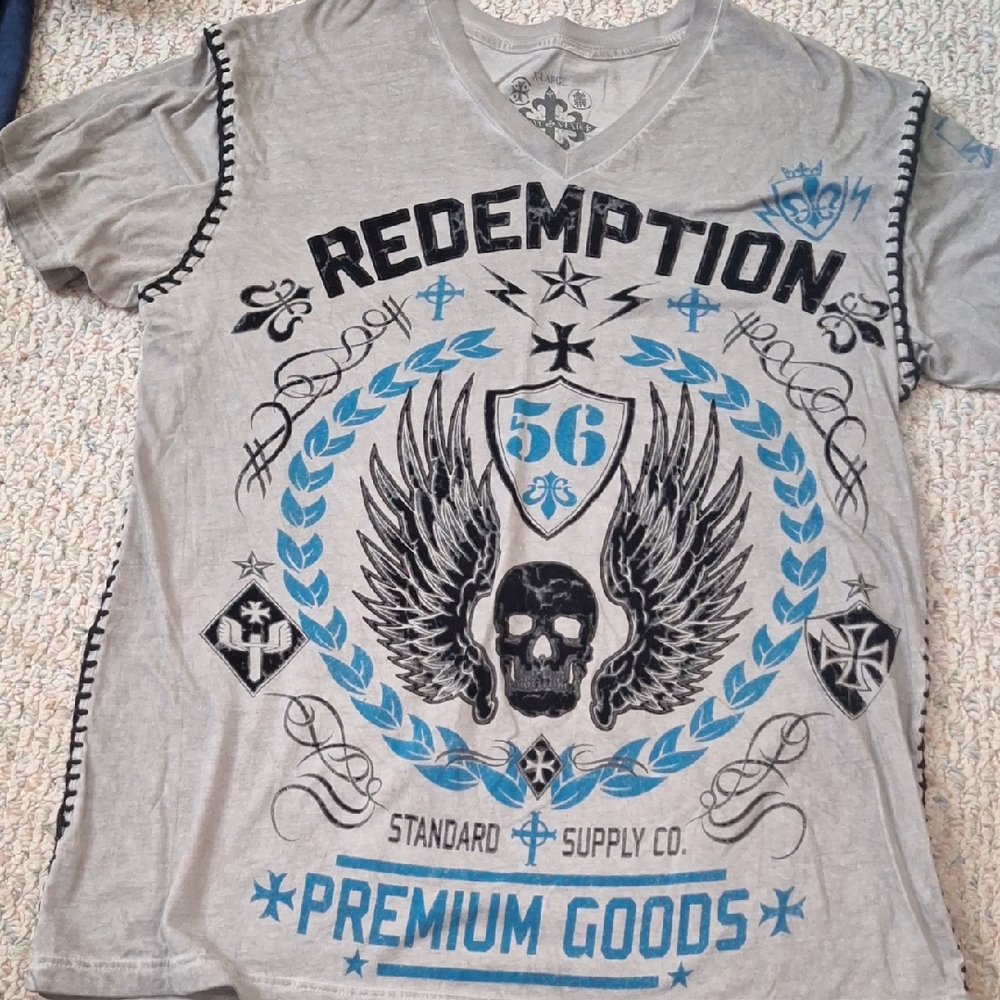 Gray and Blue Graphic Men's Shirt